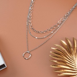 Witwatia Sliver Layered Necklaces for Women, Sterling Silver Dainty Stackable Choker Necklaces for Her, Cuban Paperclip Chain Necklace Set Jewelry Gifts, Trendy Pendant Layering Circle Long Necklace