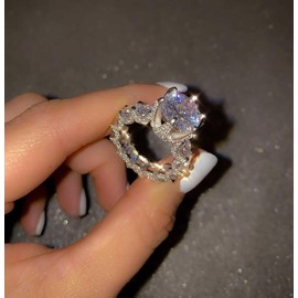 Metmejiao Cushion Cut Promise Ring for Women Sterling Silver Multi-Stone Wedding Engagement Rings 4 Carat Round Cut Cubic Zirconia CZ Ring for Women, Rhodium Plated Diamond Rings 8