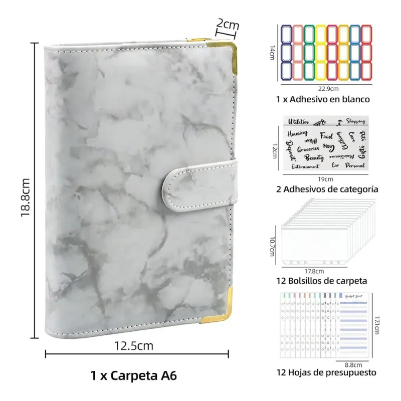 Carpeta A6 HHads 107H-abc gris liso x Unidad