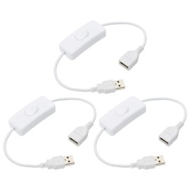 QUARKZMAN USB-Verlängerungskabel mit Ein/Aus-Kippschalter 0,28 m USB-Stecker auf Buchse Verlängerungskabel für Schreibtischlampe Ventilator LED-Lichtstreifen Weiß Packung mit 3