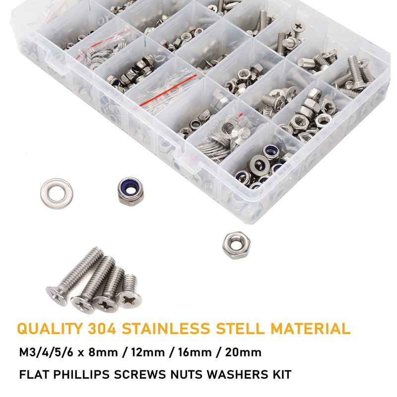 binifiMux 1020pcs M3 M4 M5 M6 Flat Phillips Countersunk Head