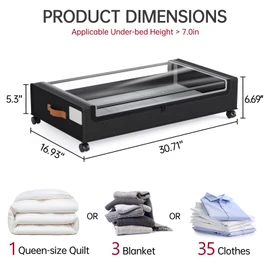 Yecaye 4 Pack Under Bed Storage with Wheels, Under Bed Storage Containers with Lids, Large Under Bed Rolling Storage with Clear Window & Label, Rolling Drawers for Clothes, Blankets, Books