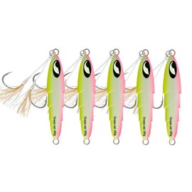 OCEAN CAT 5 PC Lead Metal Flat Slow Fall Pitch Fishing Jigs Lures Sinking Vertical Jigging Painted Spoons Bait with Butterfly Hook for Saltwater Fishing
