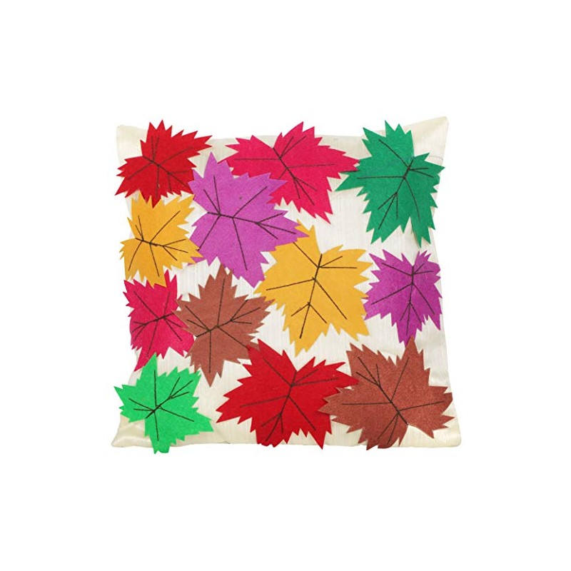 Exotic India Afterglow Cushion Cover with Applique Chinar Leaves -