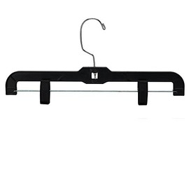 HangOn 14'' Black Plastic Hangers with Adjustable Clips – Durable Skirt and Pants Hanger Set for Versatile Closet Organization 10PK