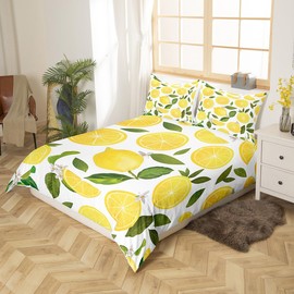 Feelyou Lemon Comforter Cover Set Twin Size(No Comforter) Botanical Lemon Pattern Duvet Cover Set for Kids Girls Tropical Fruit Bedding Set Yellow Green Quilt Cover Room Decor