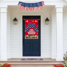 ZAEW Welcome Dog Paw Dots Stripes Stars America 4th of July Memorial Day Independence Day House Flag Large 28X40 Inch Big Vertical Double Sided Outside Yard Outdoor Outside Holiday Decoration