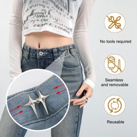 8 Set Pant Waist Tightener Pin, Star Pant Waist Tightener, 4 Colors Buttons Pins for Jeans, Metal Star Brooch, No Sewing Waist Button, Reusable Waist Cincher Clip for Clothing Skirts Dresses