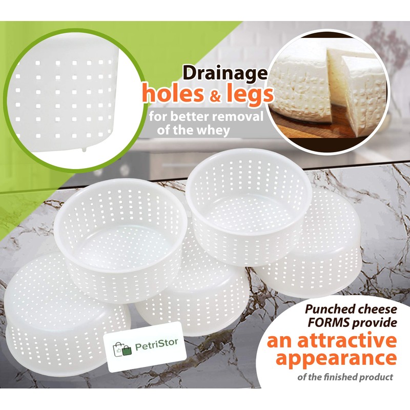 PetriStor 5 pcs Soft Cheese Mold for Cheese Making 0.8QT