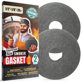 XXL 20 FT Smoker Gasket Seal - Grey 1/2’’ x 1/8’’ Hi-Temp Grill Gasket – 2-Pack x 10 FT Self Stick Grey Nomex Fire Smoker Seal - Tape for BBQ Lid - Smoker Accessories