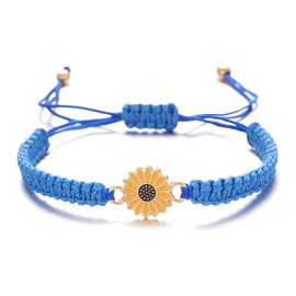 Caiyao Colorful Daisy Sunflower Bracelets Adjustable Braided Rope Bohemian Daisy Flower Bracelet for Women-Deep Blue