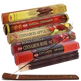 Hem Incense Sticks Variety Pack #8 and Incense Stick Holder Bundle with 5 Cinnamon Based Fragrances