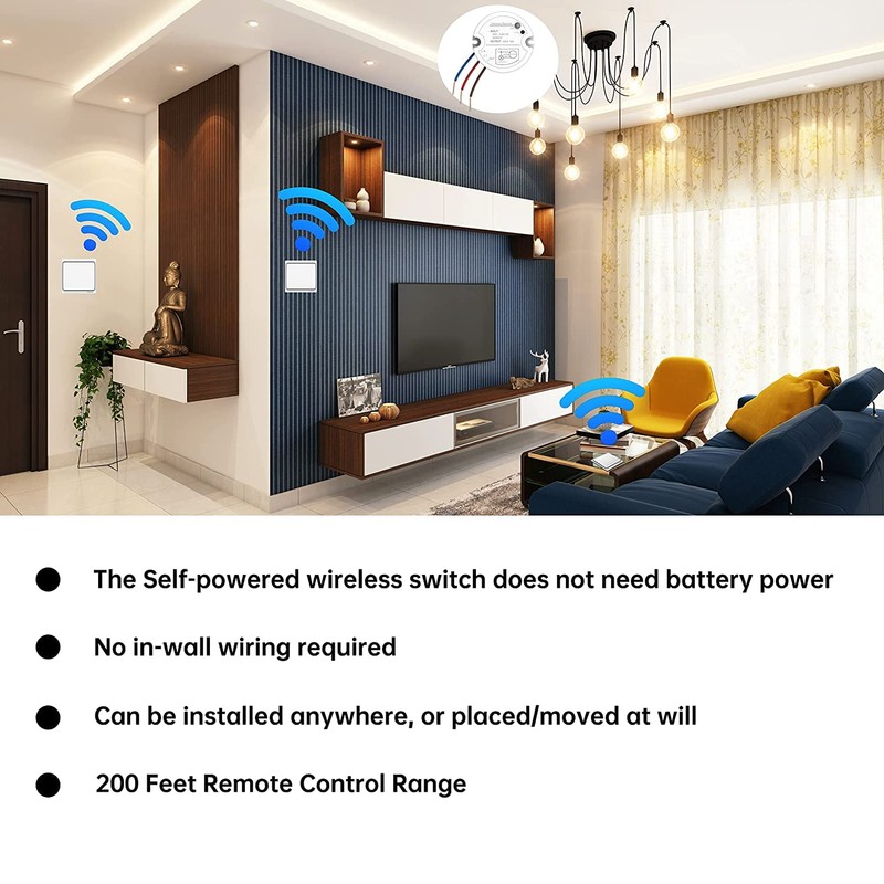 Self-Powered Wireless Light Switch and Receiver Kit, Linptech Remote Control