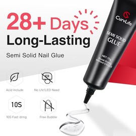 Curvlife Pegamento de uñas súper fuerte de 0.51 oz para uñas a presión, secado rápido, semisólido, de larga duración, no necesita luz UV