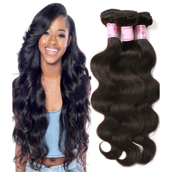 Beauty Forever Indian Body Wave Hair 3 Bundles Hair Extensions 100% Unprocessed Human Virgin Hair Weaves Natural Color 95-100g/pc (18 20 22)