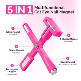 MelodySusie 5 in 1 Nail Magnet, Multifunctional Cat Eye Gel Nail Polish Magnet for Nail Art, Strong Magnetic Nail Polish Magnets Nail Design Tools, Hot Pink