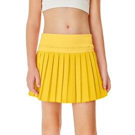 Haloumoning - Faldas plisadas para niñas con pantalones cortos, faldas atléticas de tenis, falda de rendimiento deportivo con bolsillos, 4 a 14 años, Amarillo, 5-6 Años