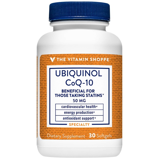 The Vitamin Shoppe Ubiquinol CoQ10 50mg Beneficial for Those Taking Statins – Supports Heart Cellular Health and Healthy Energy Production, Essential Antioxidant – Once Daily (30 Softgels)