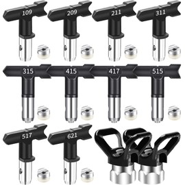 12-Piece Airless Paint Sprayer Tips Set - 10 Tips + 2 Nozzle Tip Guards (7/8" Thread), Reversible Spray Nozzles for Spray Gun (109/209/211/311/315/415/417/515/517/621)