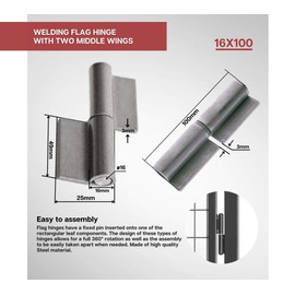 DOJA Industrial Door Hinge Pack of 4 Door Hinges Height: 16 mm x 100 mm Steel Hinges Weld-On Hinge Garden Gate Door Hinge Room Door Hinge Door Hinge Door Hinge for Metal Doors