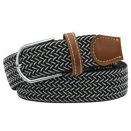 Huyfhksd Multicolored Elastic Woven Golf Belts Casual Braided Stretch Belt for Men and Women, M, Black and White