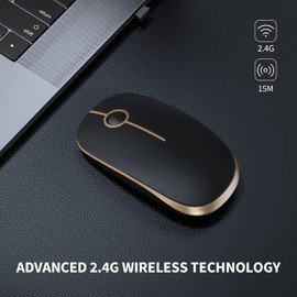 Vssoplor Wireless Mouse, 2.4G Slim Portable Computer Laptop Mouse with Nano Receiver Quiet Silent Optical Mice for Notebook, PC, Laptop, Computer-Black and Gold