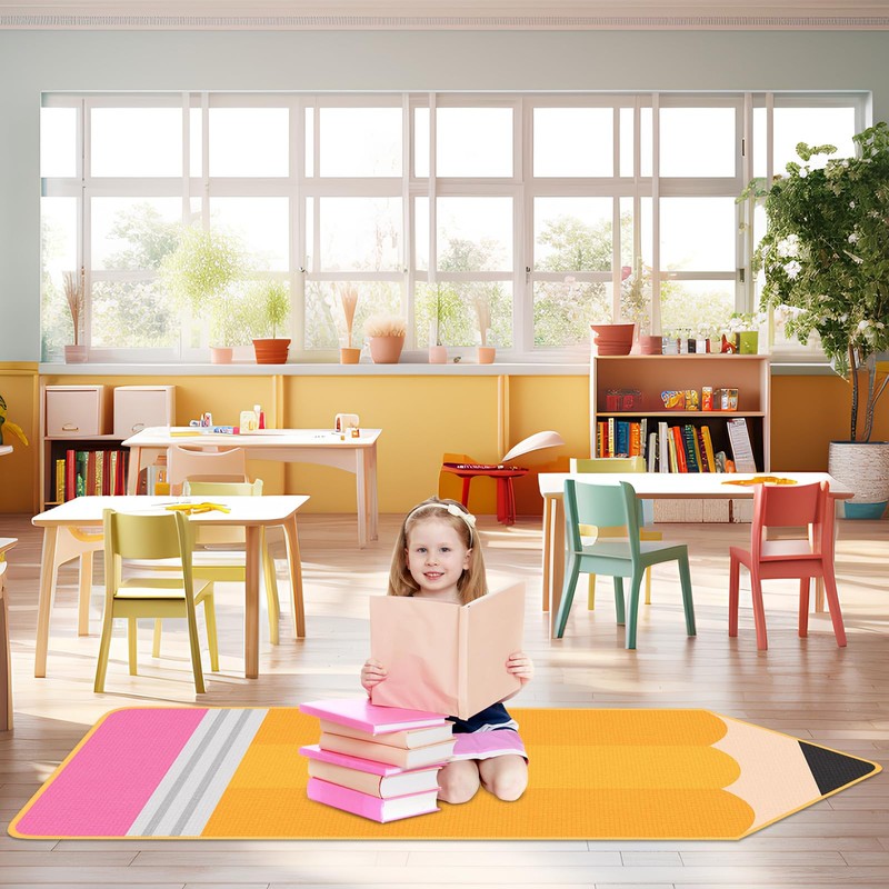 7x3 ft Pencil Classroom Rug Yellow Classroom Carpet Back to