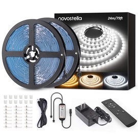 NOVOSTELLA 79ft Tunable White LED Strip Light Kit 2688 LEDs Dimmable 3000K-6500K 24V Flexible LED Tape Remote LED Ribbon for Stage Bedroom Party Kitchen Stair Living Room Ceiling Daylight Warm White