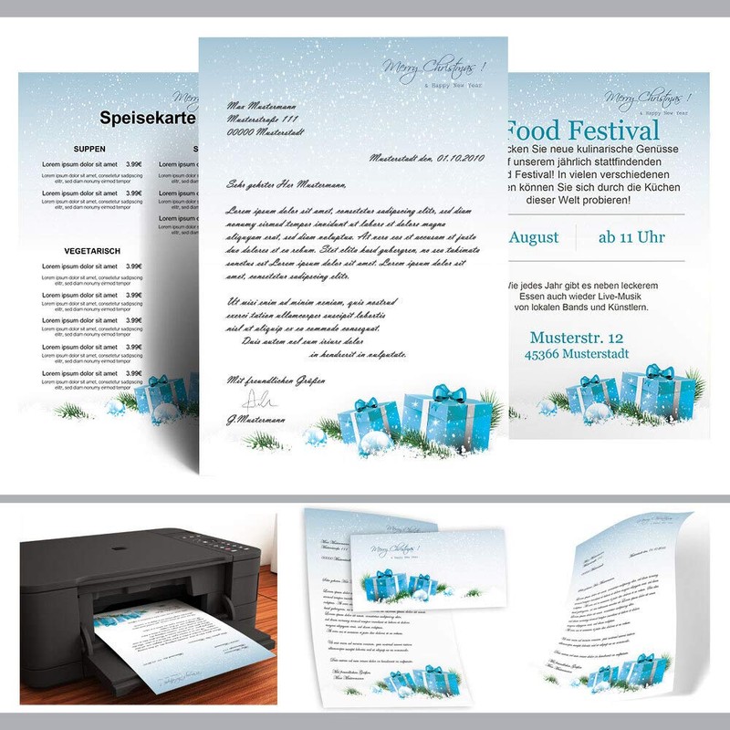 Paper-Media Christmas Envelopes with Window Blue Christmas Gifts DIN Long