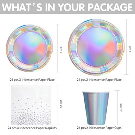 Srua Don Iridescent Party Decorations, Pink Iridescent Birthday Decorations, Paper Plate, Napkin, Cup, Tablecloth, Banner, Holographic Metallic Mermaid Theme Birthday Party Supplies, Serves 24