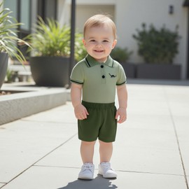 M9ppzzur7 Baby Boys Summer Outfits Lapel Collar Short Sleeve Romper Elastic Waist Shorts Set Newborn Baby Boy 2Pcs Clothes Set (Green, 0-3 Months)
