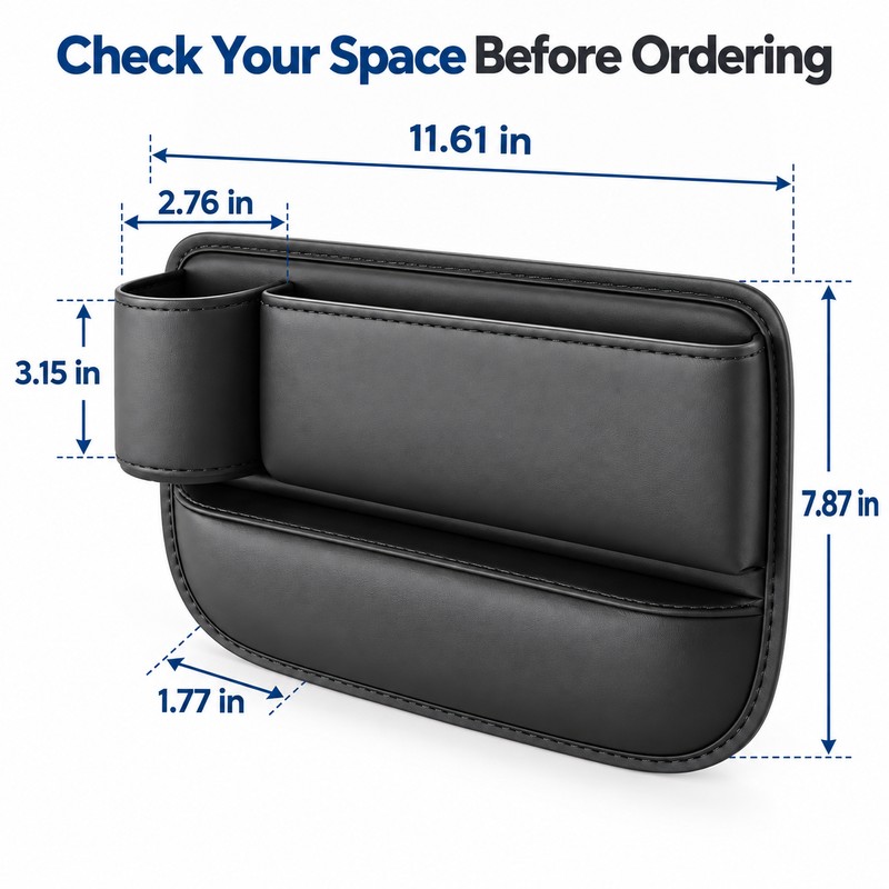 Car Seat Gap Organizer with Cup Holder – Black Leather-Style