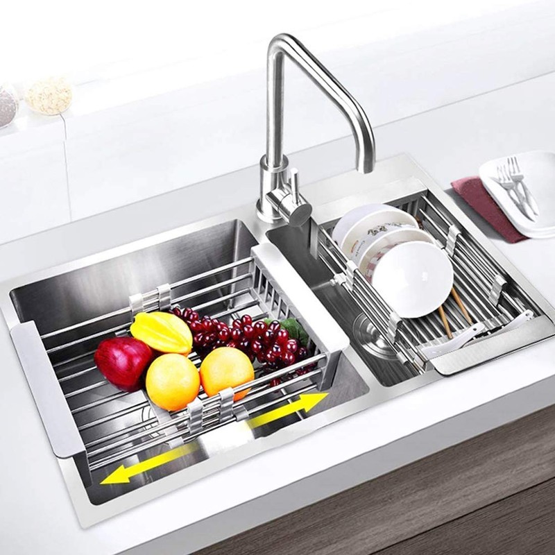 LUEXBOX Expandable Dish Drying Rack Over The Sink, Stainless Steel