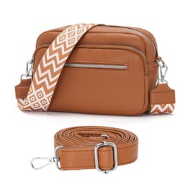 RQJZ 25 x 20 cm Shoulder Bag Women's Handbag Women's Medium Vegan Leather Crossbody Bag Women's with Multiple Compartments and 2 Shoulder Straps, brown