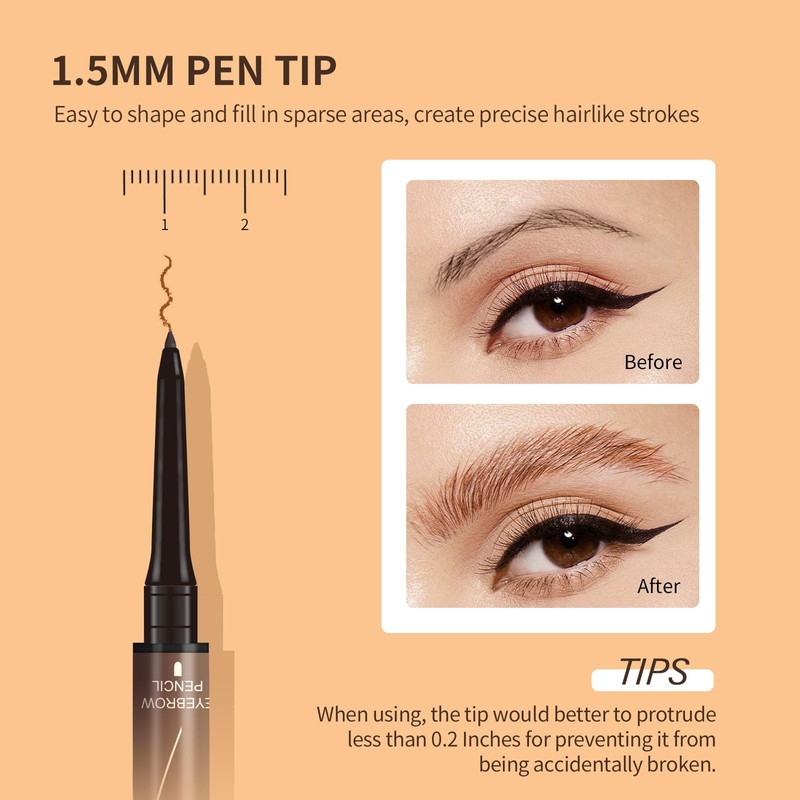Music Flower Dual-Ended Microfilling Eyebrow Pen, Liquid Eyebrow Pen with