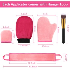 5 Piezas Kit Aplicador de Manopla Autobronceadora Incluye Guante Exfoliante, Manopla de Bronceado, Mini Mitón Facial, Aplicador de Loción para Espalda con Cepillo Autobronceador Brocha Plana (Rosa)