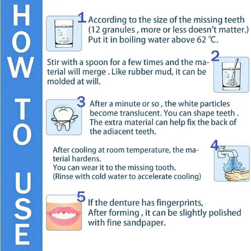 Temporary Dental Restoration Kit 1-2 PCS, Moldable Dentures & Tooth