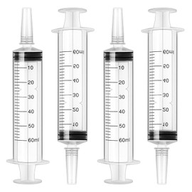 60ml Syringe 4 pack Plastic Syringe with Cap Feeding Syringe for Pets Individually Packaged Syringes Measuring Syringe Sterile for Labs, Food, Dispensing, Watering
