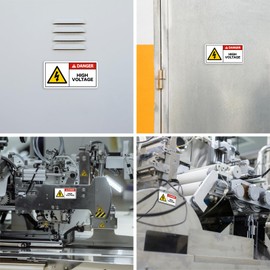 2 PCS High Voltage Sticker，4 * 2 IN Electrical Stickers, Self Adhesive Warning Stickers Waterproof and UV Resistant Electrical Panel Labels for Electrical Equipment Red, Black and White