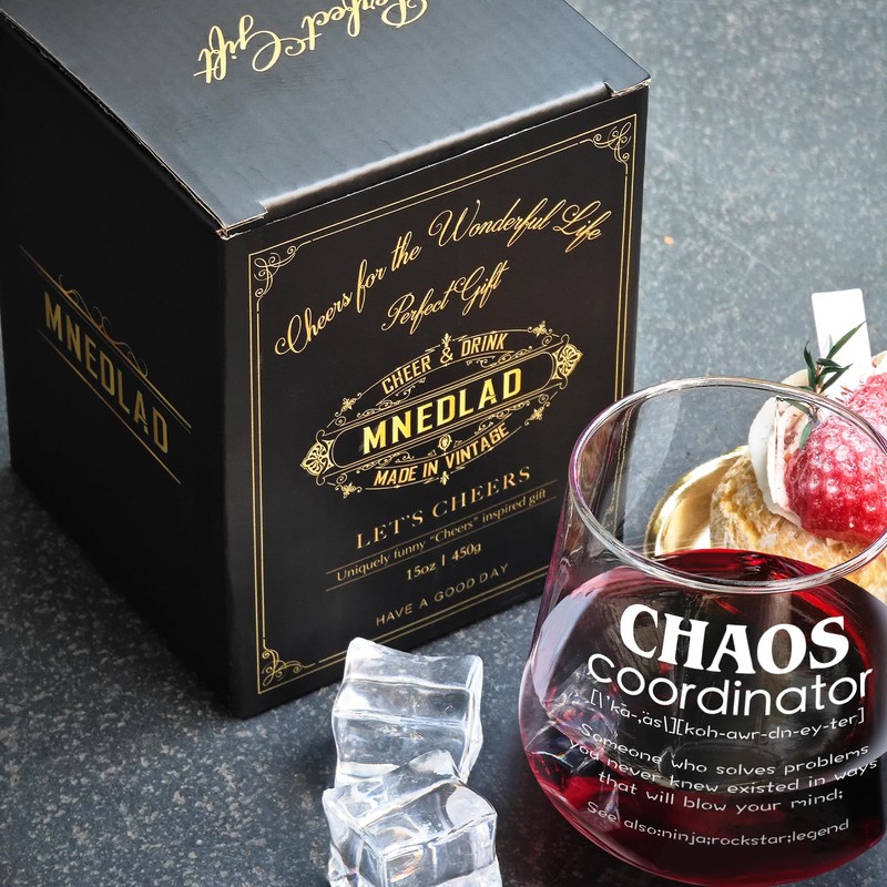 Wine Glass for Women - "Chaos Coordinator" 15oz Stemless Thank