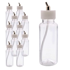 Set of 10 Plastic 3.4 Ounce (100cc) Airbrush Bottles (Jars) with 30° Angle Adapter Lid Assembly (Used on Dual-Action Airbrushes)