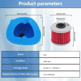 Motorcycle Air Filter & Oil Filter Replacement for Honda CRF250R 2004-2009 CRF250X 2004-2013 CRF450R 2002-2008 CRF450X 2005-2013 17213-KRN-850
