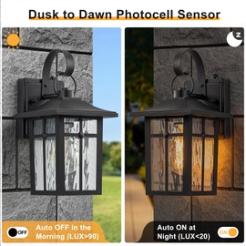 Lawyettle 2 Pack Dusk to Dawn Outdoor Wall Lights, Aluminum Exterior Light Fixtures Wall Mount with Ripple Glass, Waterproof Black Porch Lights, Outside Wall Lantern for Entryway, Garage, Patio