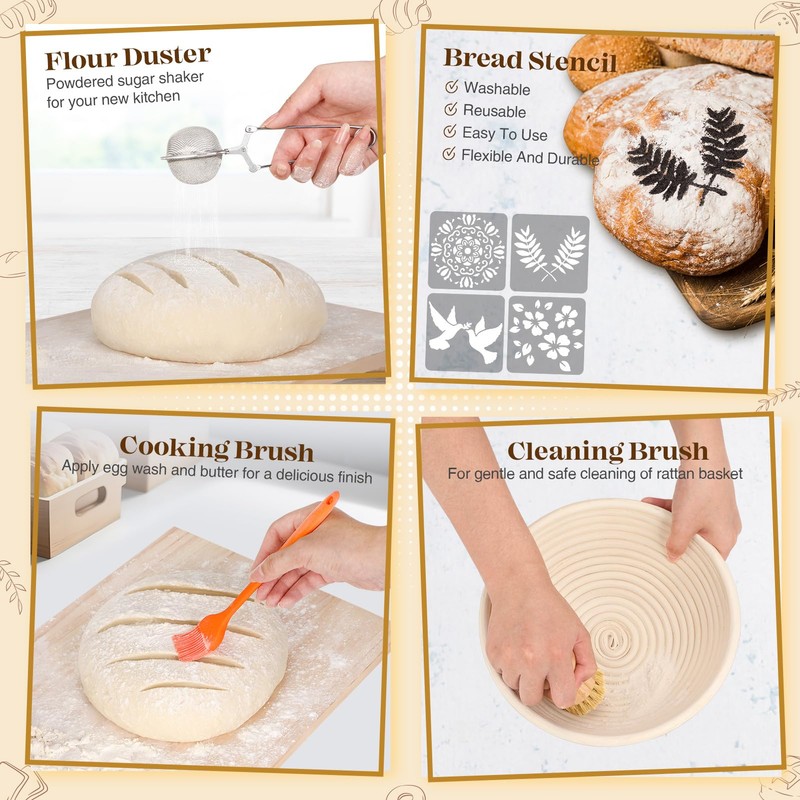 Sourdough Bread Baking Supplies, Sourdough Starter Kit, Bread Proofing Basket,