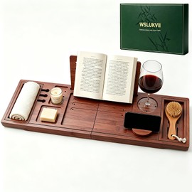 Bamboo Bathtub Tray, Expandable Foldable Bath Caddy, Walnut