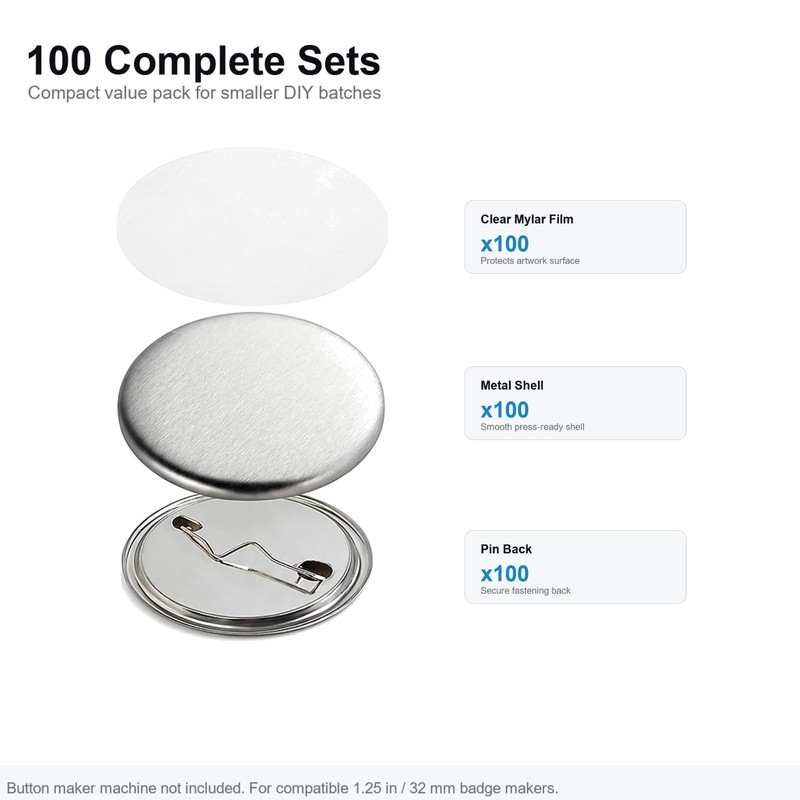 Livaedge Button Maker Supplies 100 Sets 32mm – 1.25 Inch
