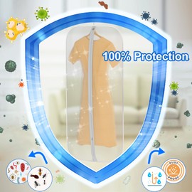 GoMaihe Garment Bag Pack of 8 60 cm x 120 cm Long Transparent Suit: Clothes Bags with Zip for Suits Dresses Shirts Jackets Coats Clothing Storage White