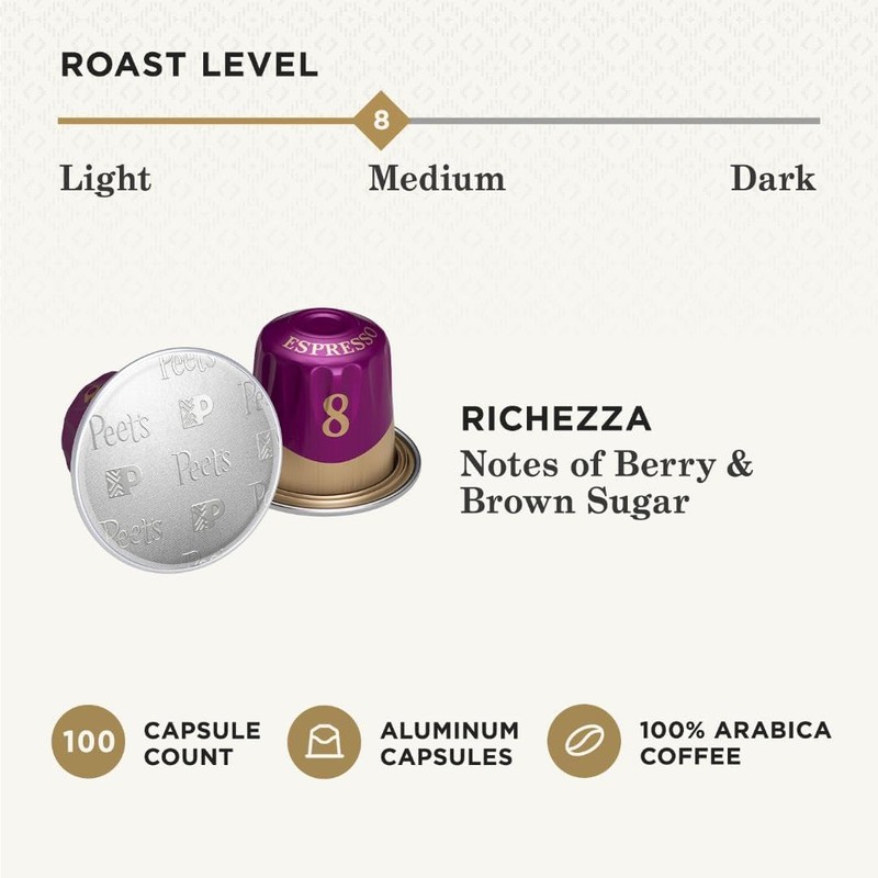Peet's Coffee, Medium Roast Espresso Capsules, Compatible with Nespresso Original