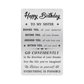MOQIYXL Sister Birthday Card, Happy Birthday Sister Gifts Ideas, Small Engraved Wallet Card