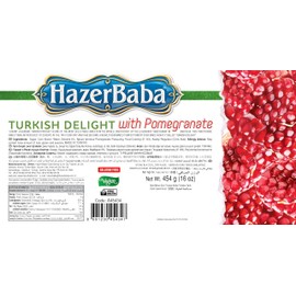 Hazer Baba Turkish Delight Candy, Pomegranate & Zereshk Flavored, Gourmet Snack Box, Traditional, Vegan Snack, Turkish Lokum, Sweets, Loukumi, Delicias Turcas, Halal, Kosher, 16oz (454g)